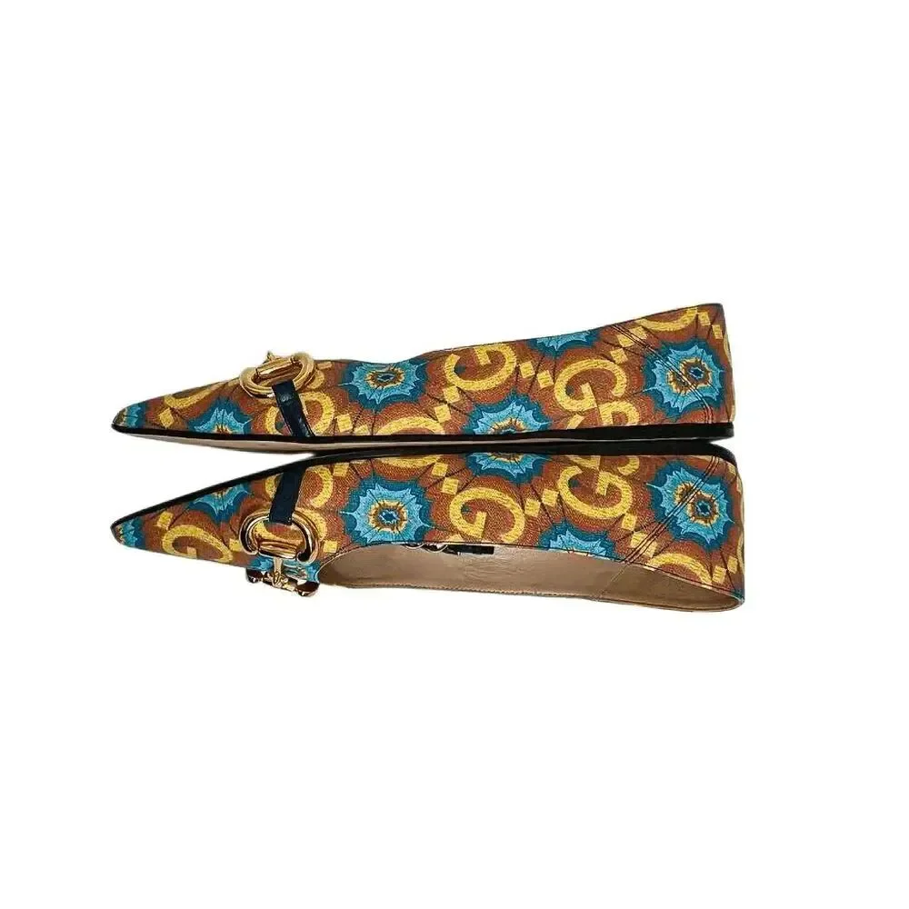 Gucci Liberty Horsebit GG Logo Ballet Flat Chain Strap Canvas Multicolor EU 37.5